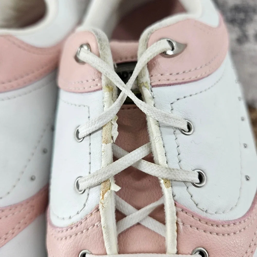 Hi Tec Golf Shoes Womens 10 White‎ Pink Leather Spikes Comfort CDT Power Saddle